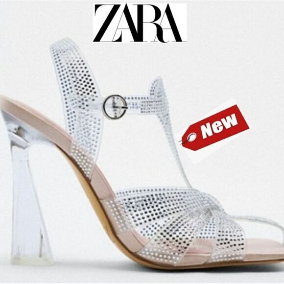 BRAND NEW ZARA RHINESTONE VINYL HEELED SANDAL - Picture 13 of 16